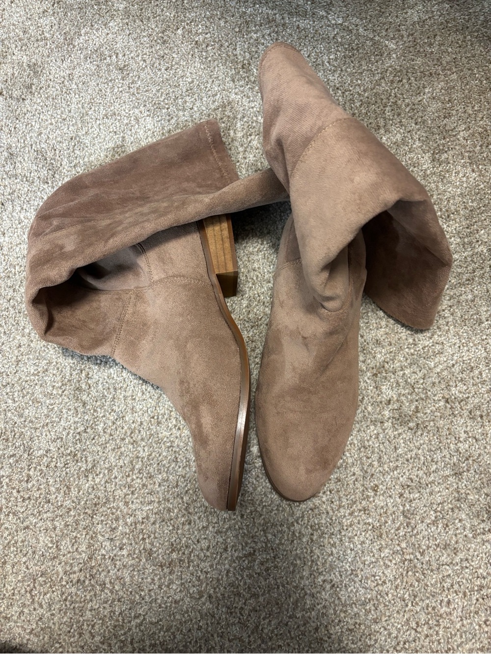 Women's Taupe Suede Mid-Calf Block Heel Boots - Classic Style